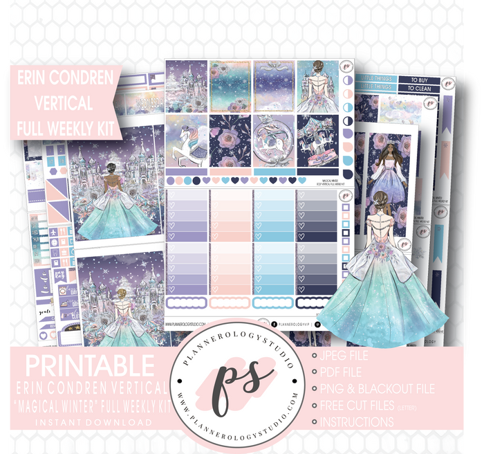 Magical Winter Full Weekly Kit Printable Planner Stickers (for use with Erin Condren Vertical) - Plannerologystudio