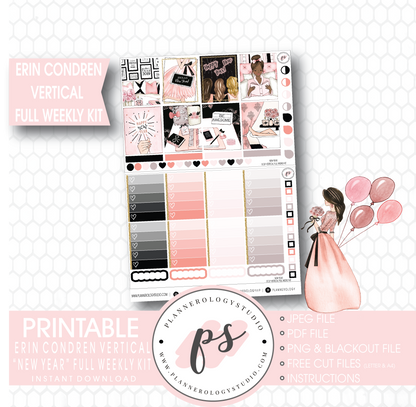 New Year Full Weekly Kit Printable Planner Stickers (for use with Erin Condren Vertical) - Plannerologystudio