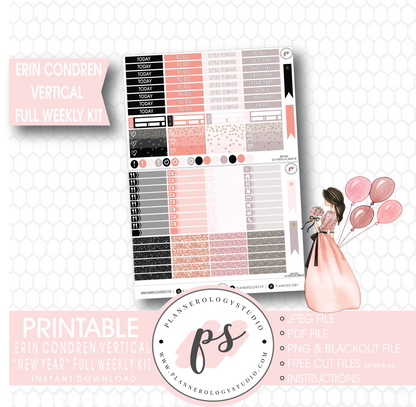 New Year Full Weekly Kit Printable Planner Stickers (for use with Erin Condren Vertical) - Plannerologystudio