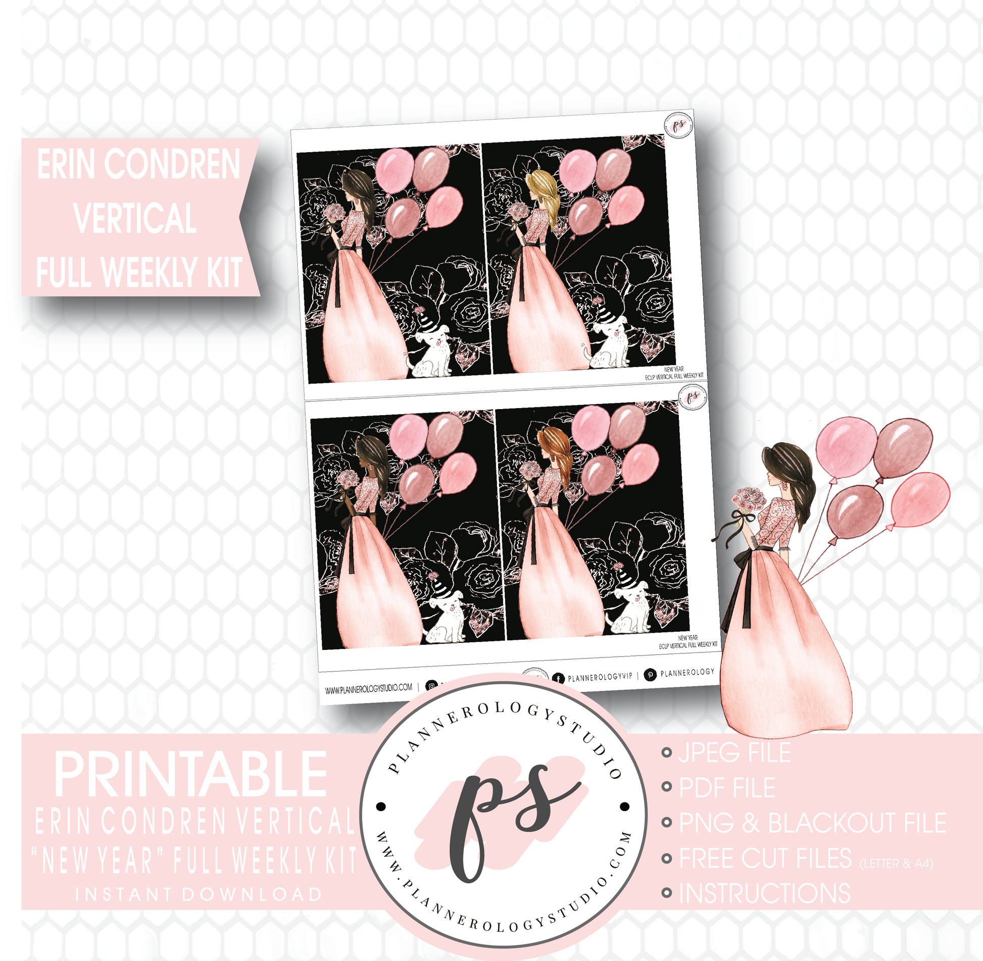 New Year Full Weekly Kit Printable Planner Stickers (for use with Erin Condren Vertical) - Plannerologystudio