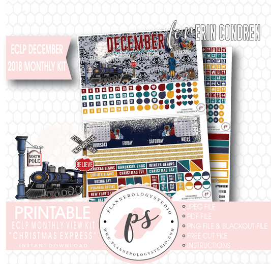 Christmas Express (The Polar Express) December 2018 Monthly View Kit Digital Printable Planner Stickers (for use with Erin Condren) - Plannerologystudio