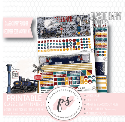 Christmas Express (The Polar Express) December 2018 Monthly View Kit Digital Printable Planner Stickers (for use with Classic Happy Planner) - Plannerologystudio