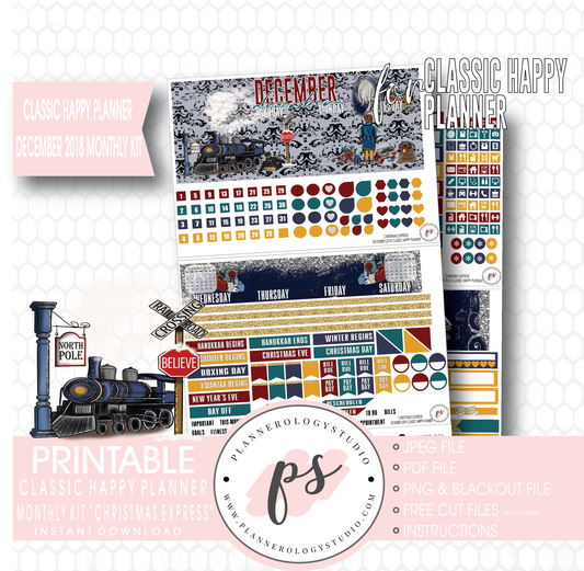 Christmas Express (The Polar Express) December 2018 Monthly View Kit Digital Printable Planner Stickers (for use with Classic Happy Planner) - Plannerologystudio