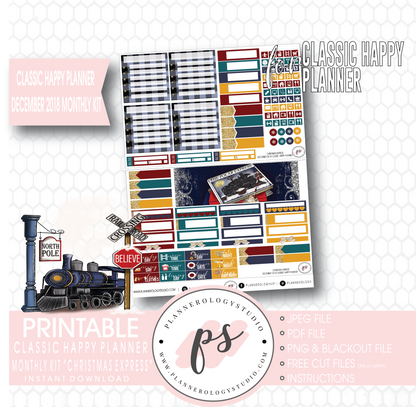 Christmas Express (The Polar Express) December 2018 Monthly View Kit Digital Printable Planner Stickers (for use with Classic Happy Planner) - Plannerologystudio