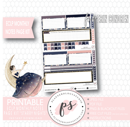 Starry Night New Years Monthly Notes Page Kit Digital Printable Planner Stickers (for use with Erin Condren) - Plannerologystudio