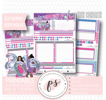 Fireworks New Years Monthly Notes Page Kit Digital Printable Planner Stickers (for use with Erin Condren) - Plannerologystudio