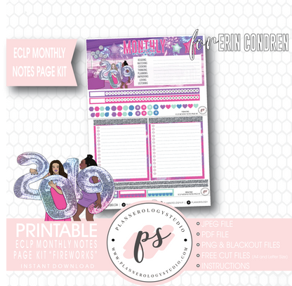 Fireworks New Years Monthly Notes Page Kit Digital Printable Planner Stickers (for use with Erin Condren) - Plannerologystudio