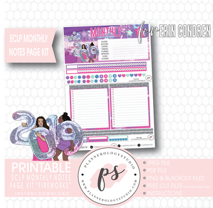 Fireworks New Years Monthly Notes Page Kit Digital Printable Planner Stickers (for use with Erin Condren) - Plannerologystudio