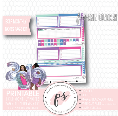 Fireworks New Years Monthly Notes Page Kit Digital Printable Planner Stickers (for use with Erin Condren) - Plannerologystudio