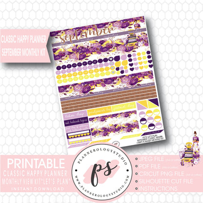 "Let's Plan" September 2017 Monthly View Kit Printable Planner Stickers (for use with Mambi Classic Happy Planner) - Plannerologystudio