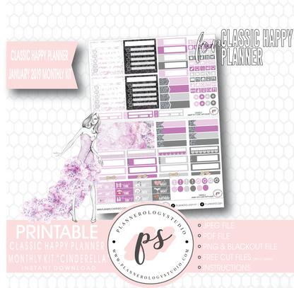 Cinderella New Years January 2019 Monthly View Kit Digital Printable Planner Stickers (for use with Classic Happy Planner) - Plannerologystudio