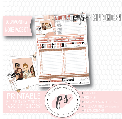 Cheers New Years Monthly Notes Page Kit Digital Printable Planner Stickers (for use with Erin Condren) - Plannerologystudio