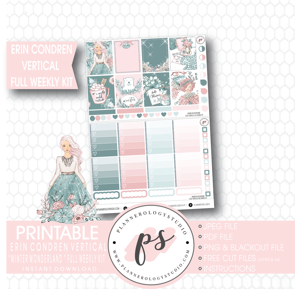 Winter Wonderland Full Weekly Kit Printable Planner Stickers (for use with Erin Condren Vertical) - Plannerologystudio