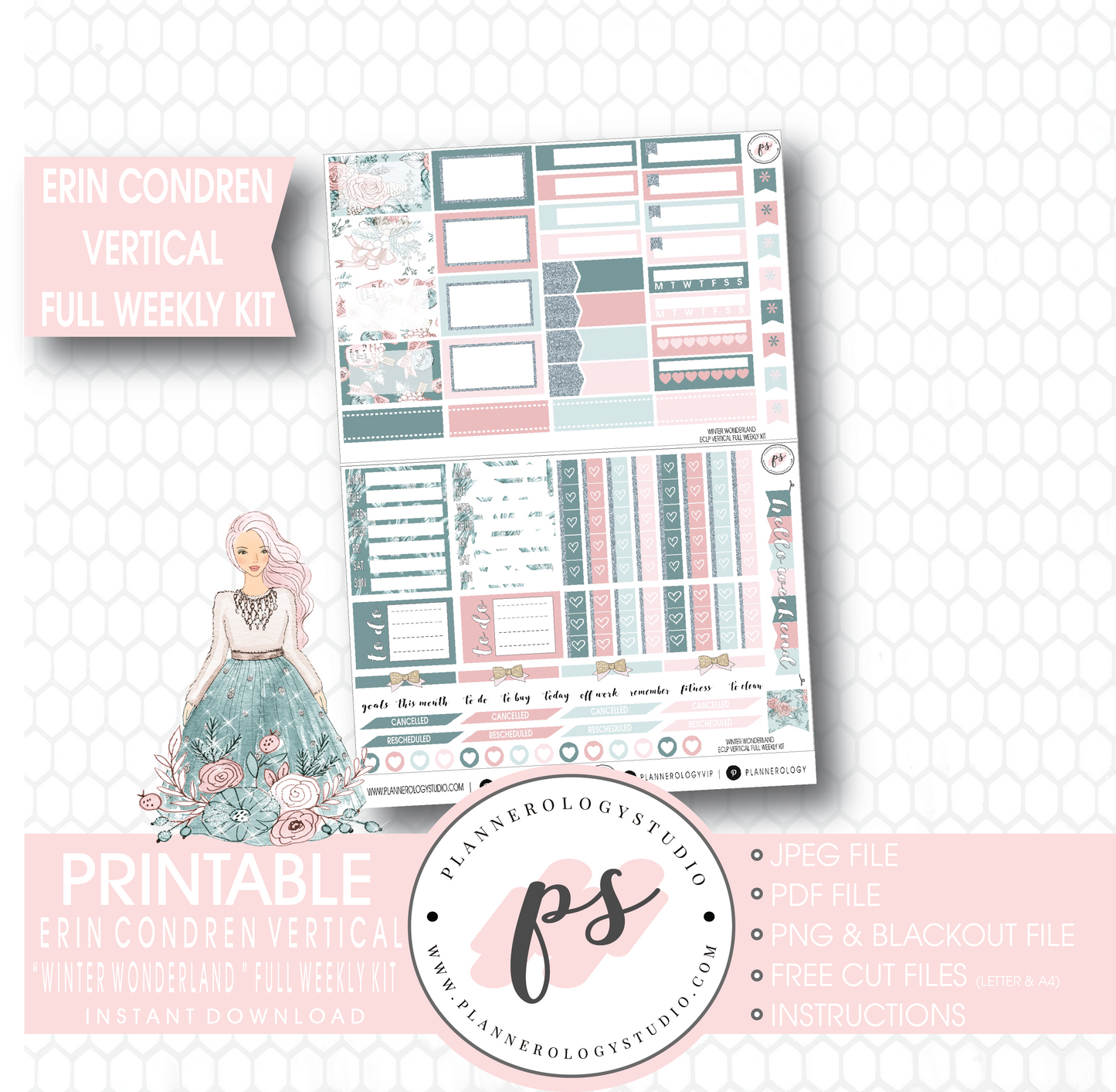 Winter Wonderland Full Weekly Kit Printable Planner Stickers (for use with Erin Condren Vertical) - Plannerologystudio