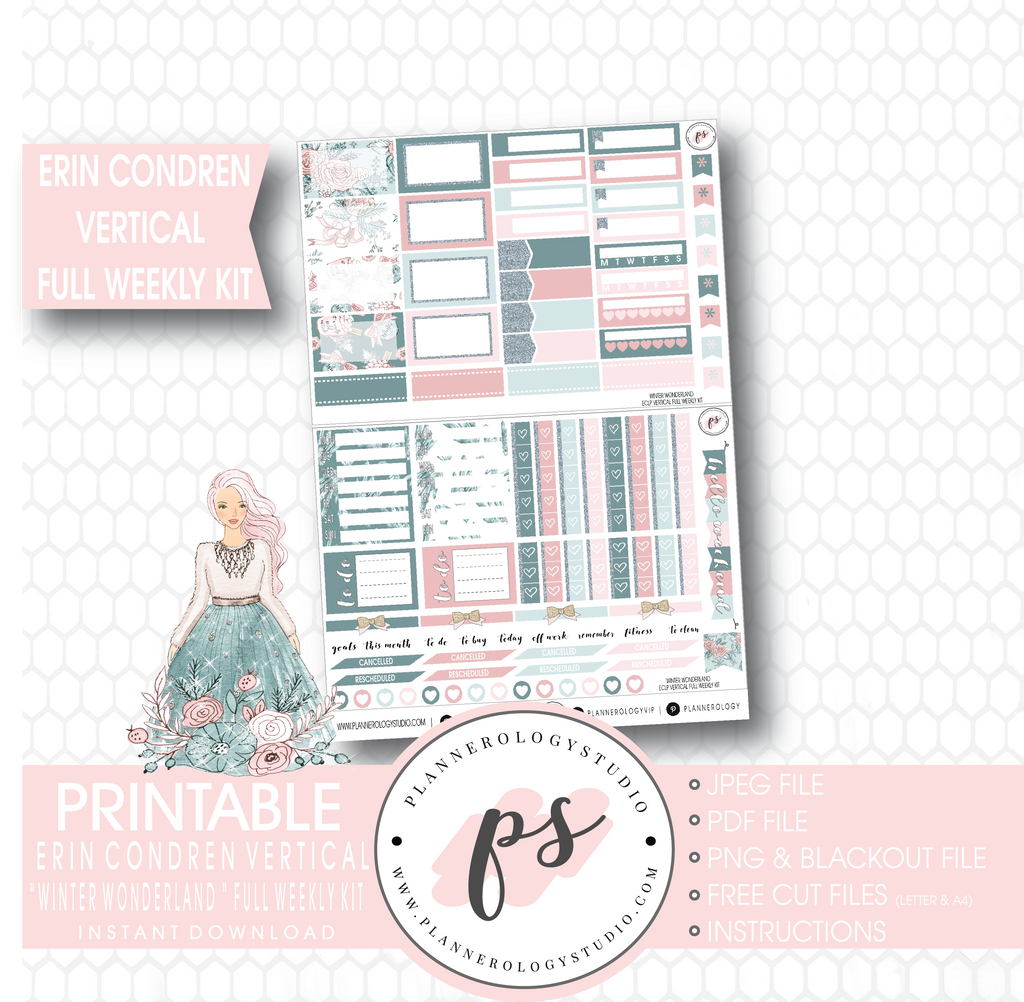 Winter Wonderland Full Weekly Kit Printable Planner Stickers (for use with Erin Condren Vertical) - Plannerologystudio