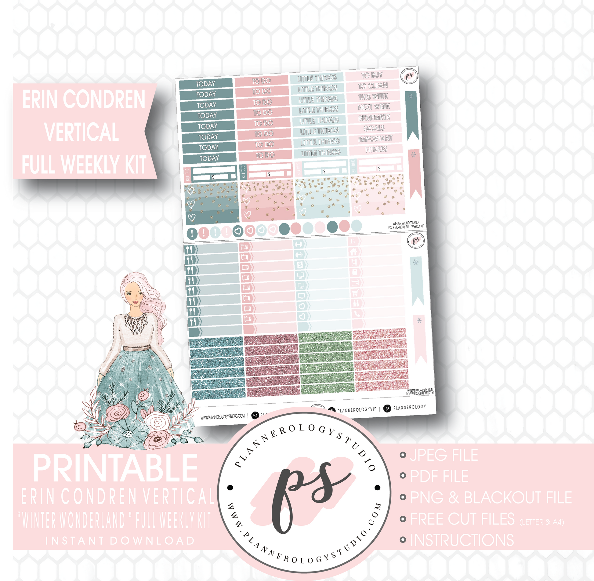 Winter Wonderland Full Weekly Kit Printable Planner Stickers (for use with Erin Condren Vertical) - Plannerologystudio