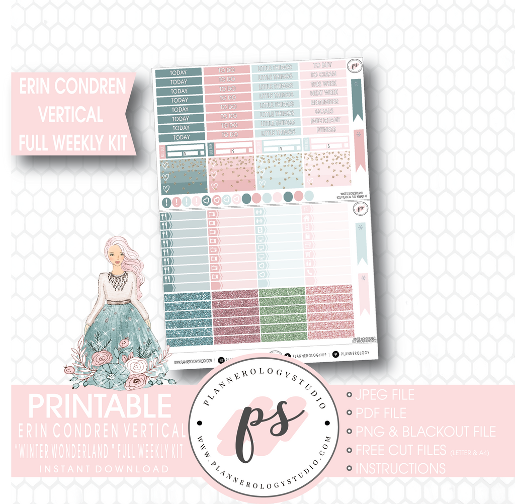 Winter Wonderland Full Weekly Kit Printable Planner Stickers (for use with Erin Condren Vertical) - Plannerologystudio