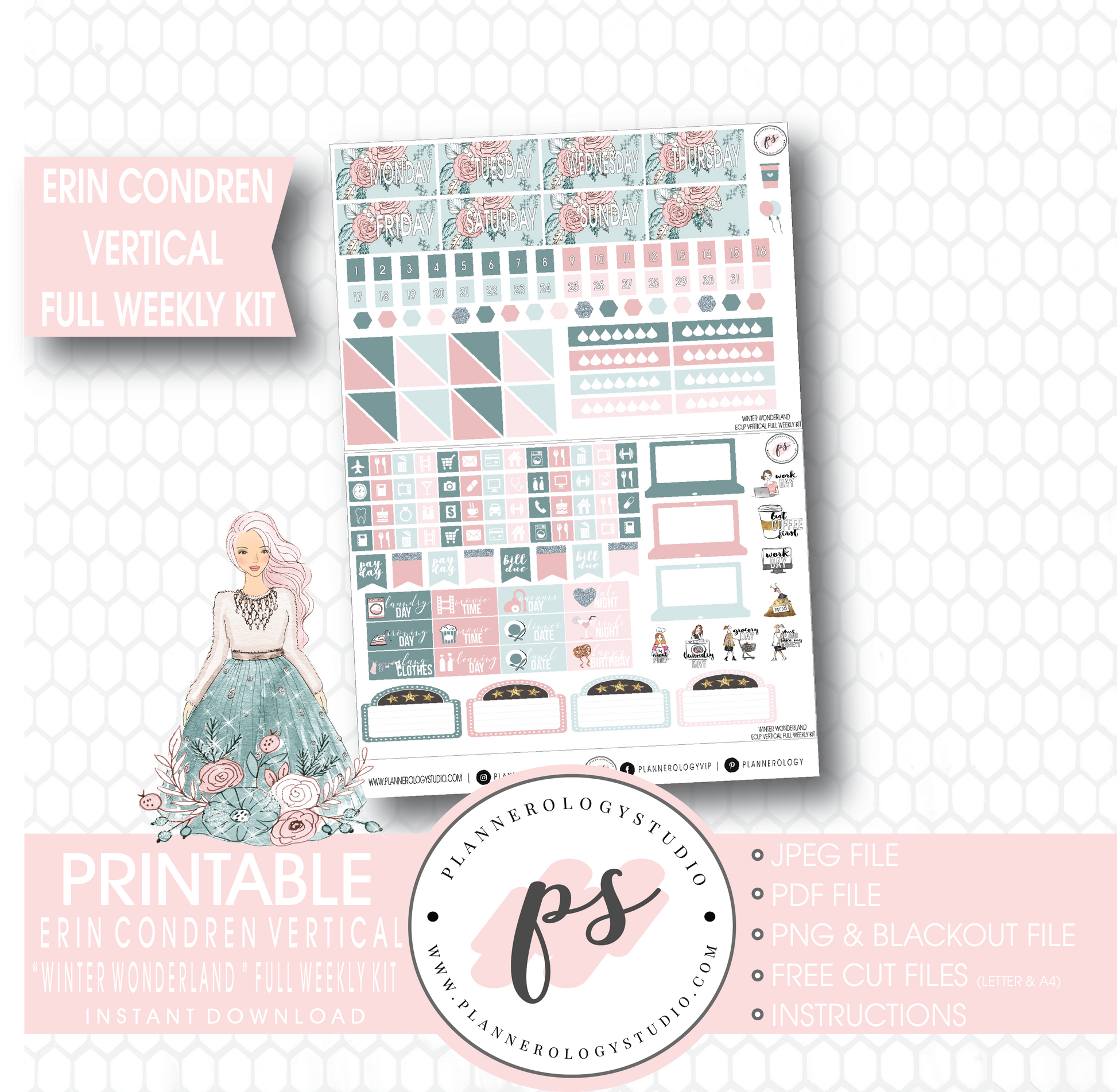 Winter Wonderland Full Weekly Kit Printable Planner Stickers (for use with Erin Condren Vertical) - Plannerologystudio