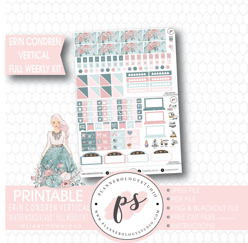 Winter Wonderland Full Weekly Kit Printable Planner Stickers (for use with Erin Condren Vertical) - Plannerologystudio