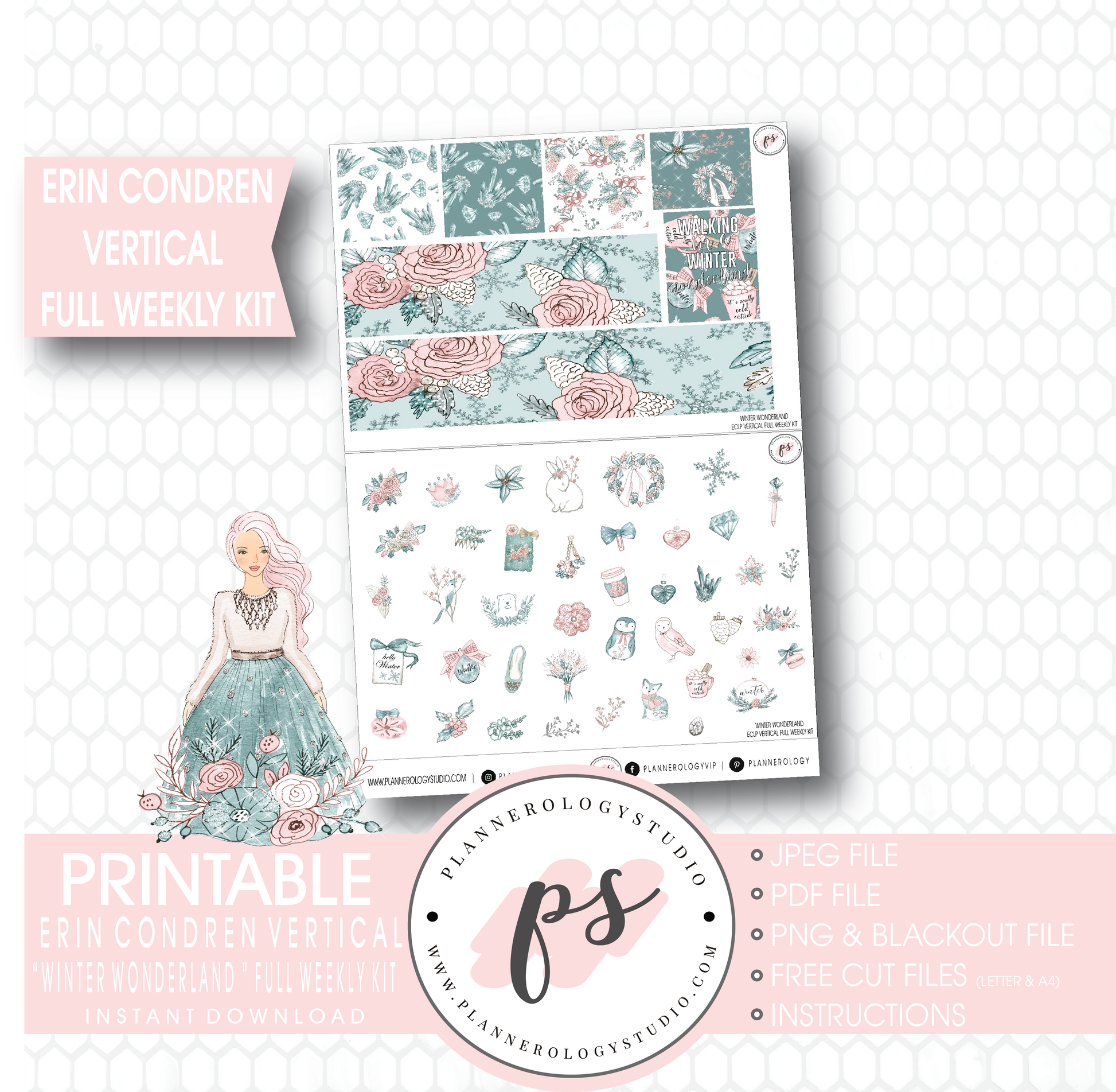 Winter Wonderland Full Weekly Kit Printable Planner Stickers (for use with Erin Condren Vertical) - Plannerologystudio