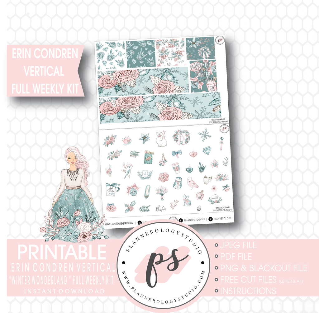 Winter Wonderland Full Weekly Kit Printable Planner Stickers (for use with Erin Condren Vertical) - Plannerologystudio