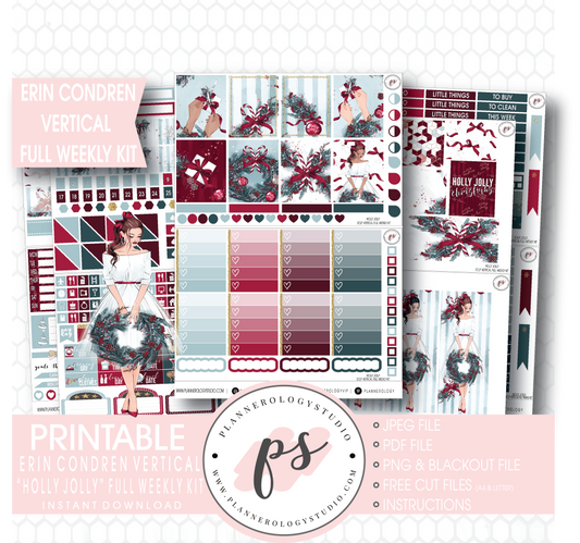 Holly Jolly Christmas Full Weekly Kit Printable Planner Stickers (for use with Erin Condren Vertical) - Plannerologystudio