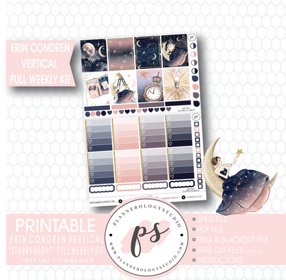 Starry Night Full Weekly Kit Printable Planner Stickers (for use with Erin Condren Vertical) - Plannerologystudio