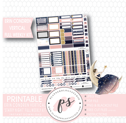 Starry Night Full Weekly Kit Printable Planner Stickers (for use with Erin Condren Vertical) - Plannerologystudio