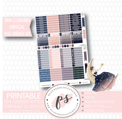 Starry Night Full Weekly Kit Printable Planner Stickers (for use with Erin Condren Vertical) - Plannerologystudio