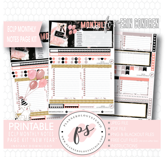 New Year Monthly Notes Page Kit Digital Printable Planner Stickers (for use with Erin Condren) - Plannerologystudio