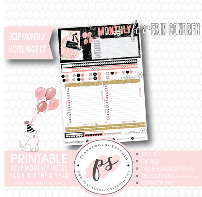 New Year Monthly Notes Page Kit Digital Printable Planner Stickers (for use with Erin Condren) - Plannerologystudio