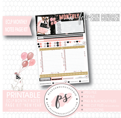 New Year Monthly Notes Page Kit Digital Printable Planner Stickers (for use with Erin Condren) - Plannerologystudio