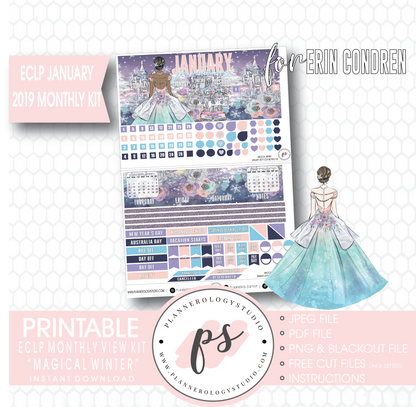 Magical Winter January 2019 Monthly View Kit Digital Printable Planner Stickers (for use with Erin Condren) - Plannerologystudio