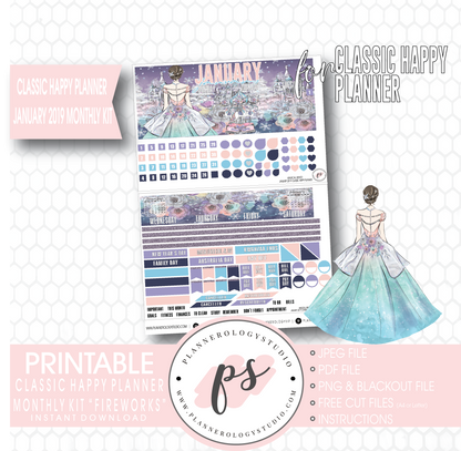 Magical Winter January 2019 Monthly View Kit Digital Printable Planner Stickers (for use with Classic Happy Planner) - Plannerologystudio