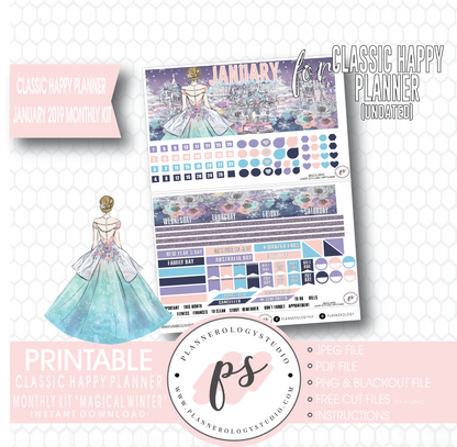 Magical Winter January 2019 Monthly View Kit Digital Printable Planner Stickers (for use with Classic Happy Planner) (Undated) - Plannerologystudio