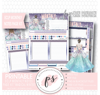 Magical Winter Monthly Notes Page Kit Digital Printable Planner Stickers (for use with Erin Condren) - Plannerologystudio