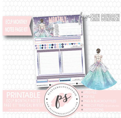 Magical Winter Monthly Notes Page Kit Digital Printable Planner Stickers (for use with Erin Condren) - Plannerologystudio