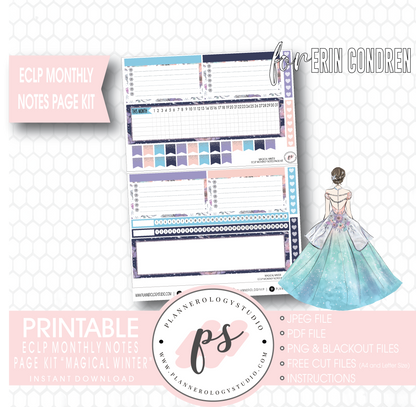 Magical Winter Monthly Notes Page Kit Digital Printable Planner Stickers (for use with Erin Condren) - Plannerologystudio