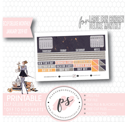 Off to Hogwarts January 2019 Monthly View Kit Digital Printable Planner Stickers (for use with Erin Condren Large Deluxe Monthly Planner) - Plannerologystudio