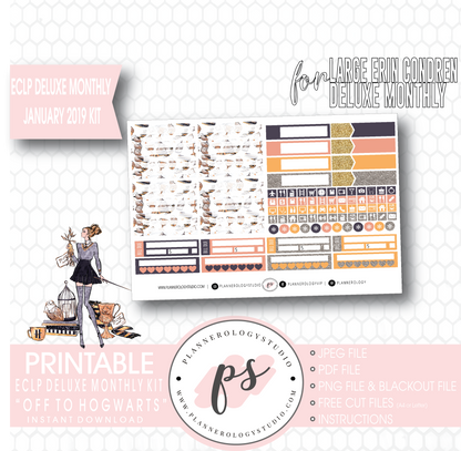 Off to Hogwarts January 2019 Monthly View Kit Digital Printable Planner Stickers (for use with Erin Condren Large Deluxe Monthly Planner) - Plannerologystudio