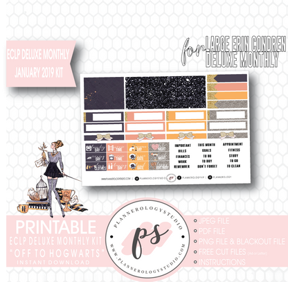 Off to Hogwarts January 2019 Monthly View Kit Digital Printable Planner Stickers (for use with Erin Condren Large Deluxe Monthly Planner) - Plannerologystudio