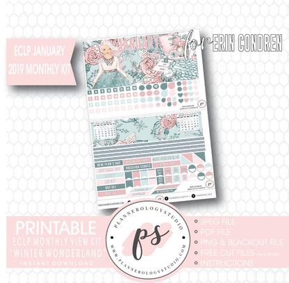 Winter Wonderland January 2019 Monthly View Kit Digital Printable Planner Stickers (for use with Erin Condren) - Plannerologystudio