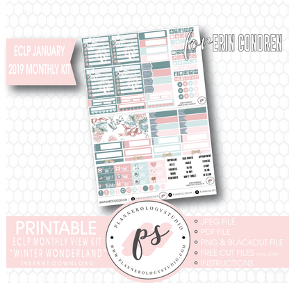 Winter Wonderland January 2019 Monthly View Kit Digital Printable Planner Stickers (for use with Erin Condren) - Plannerologystudio