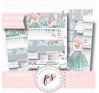 Winter Wonderland January 2019 Monthly View Kit Digital Printable Planner Stickers (for use with Classic Happy Planner) - Plannerologystudio