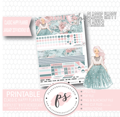 Winter Wonderland January 2019 Monthly View Kit Digital Printable Planner Stickers (for use with Classic Happy Planner) - Plannerologystudio