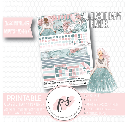 Winter Wonderland January 2019 Monthly View Kit Digital Printable Planner Stickers (for use with Classic Happy Planner) - Plannerologystudio