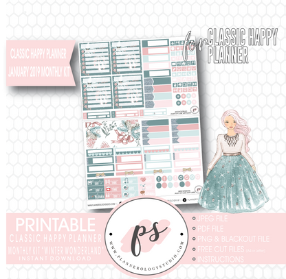Winter Wonderland January 2019 Monthly View Kit Digital Printable Planner Stickers (for use with Classic Happy Planner) - Plannerologystudio