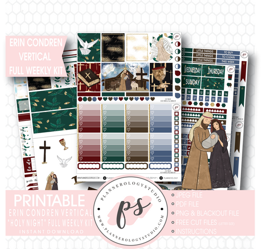 Holy Night Christmas Full Weekly Kit Printable Planner Stickers (for use with Erin Condren Vertical) - Plannerologystudio