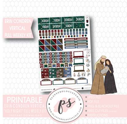 Holy Night Christmas Full Weekly Kit Printable Planner Stickers (for use with Erin Condren Vertical) - Plannerologystudio