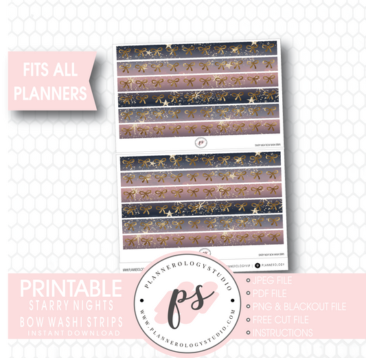 Starry Nights Watercolour Pattern Bow Icon Washi Strip Digital Printable Planner Stickers - Plannerologystudio